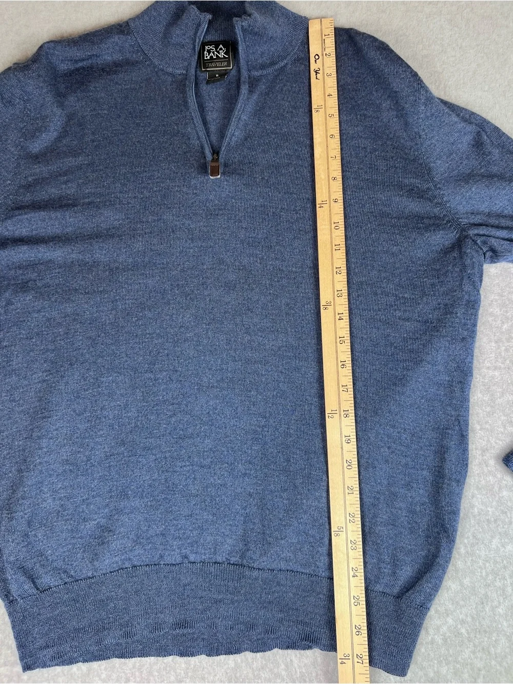 Merino Wool Jos A. Bank 1/4 Zip Pullover Sweater Blue Nautical Fisherman